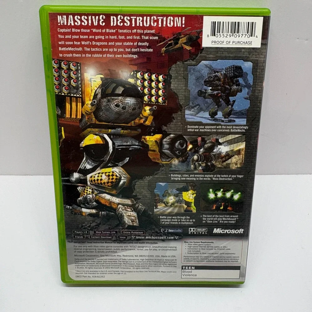 Video Game Xbox One Size MechAssault Microsoft Game Studios